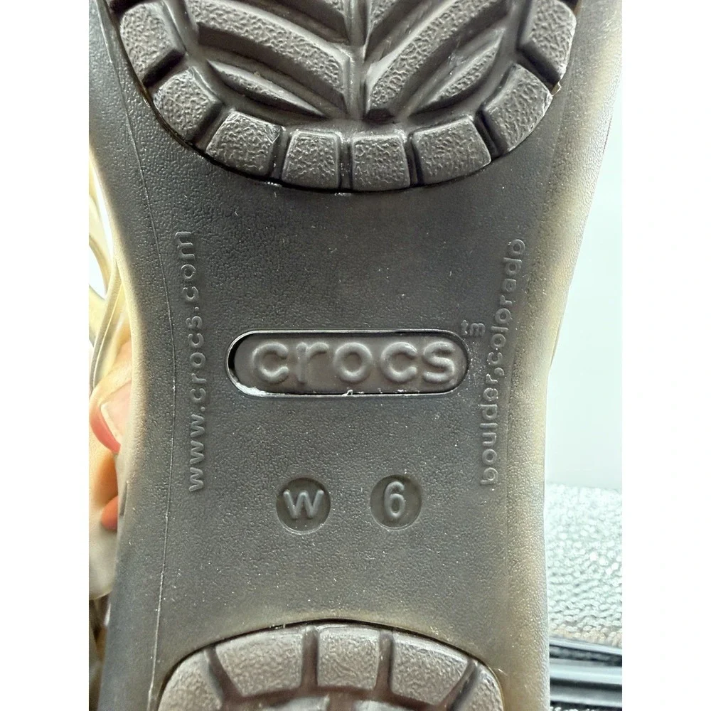 Crocs Women's Jelly Flats Sz 6 Adrina Bronze Cutout Slip On Shoes Summer Beach